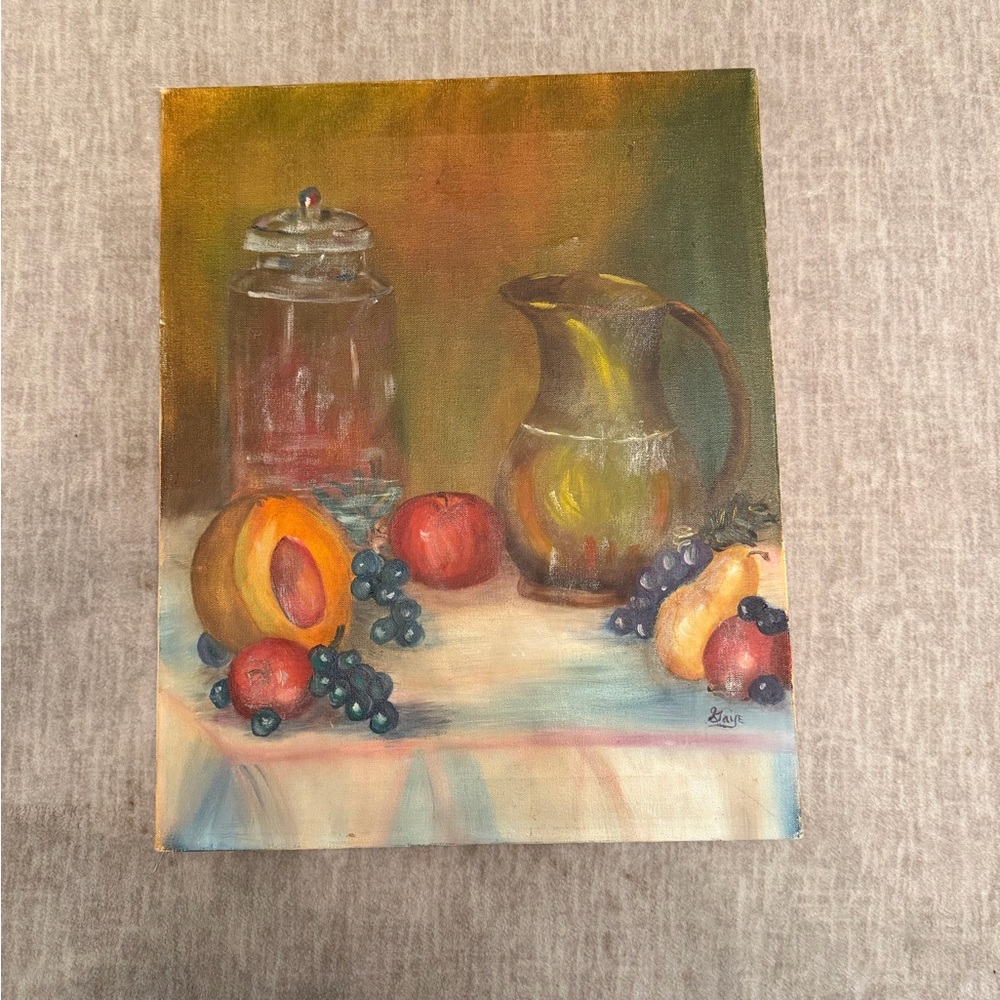VTG Still Life and Pitcher Oil Painting Canvas Art